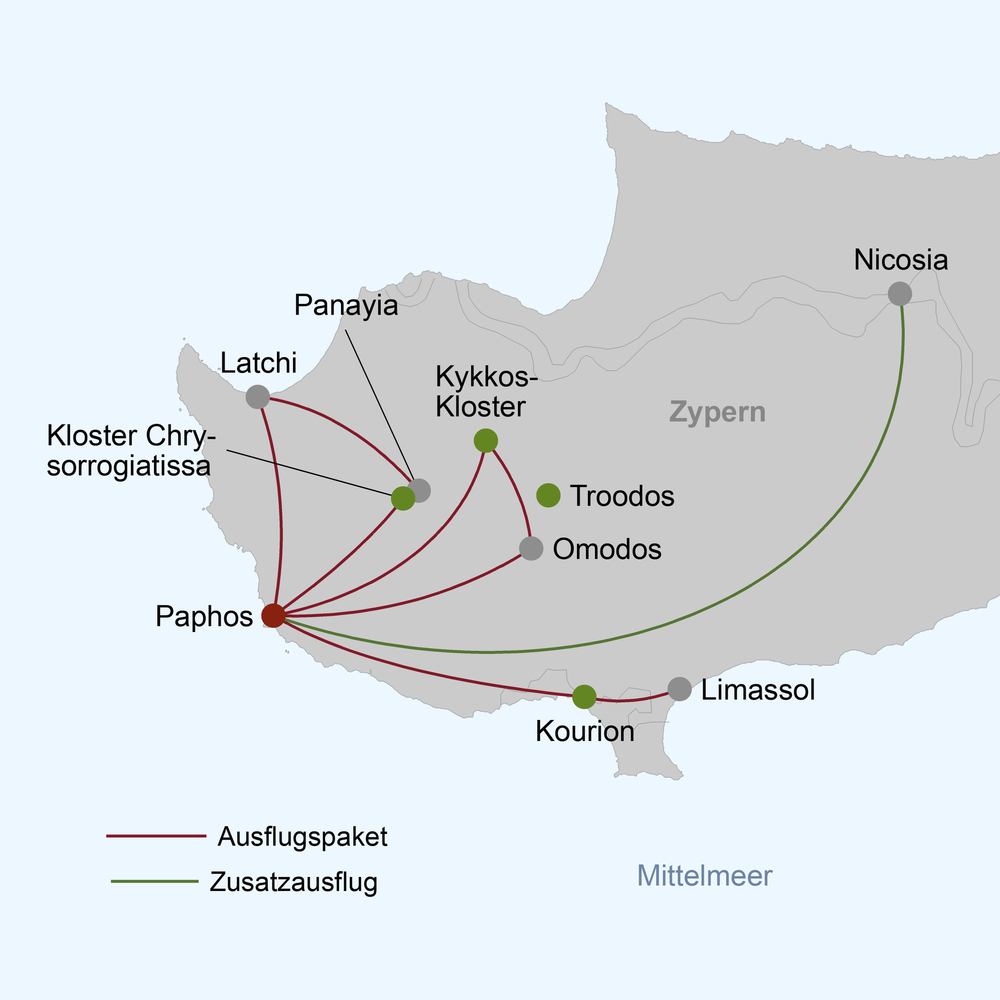 Routenkarte Zypern-Paradies der Götter