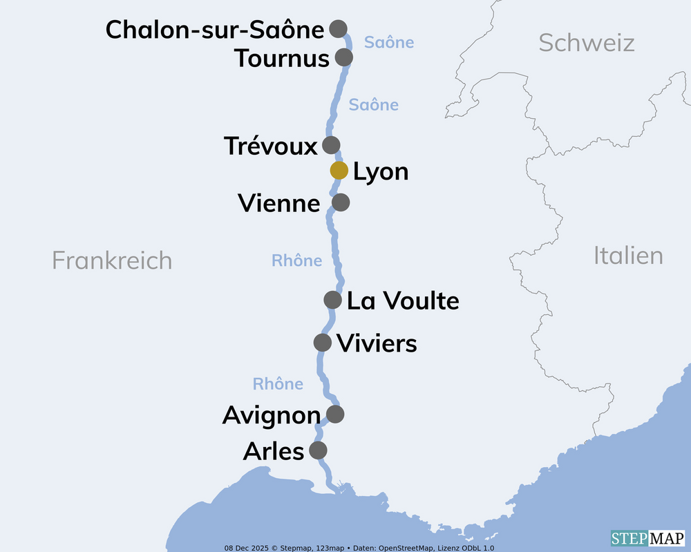 Routenkarte Rhone Saone MS ANNABELLE
