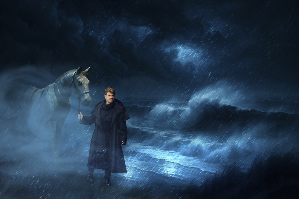 Der Schimmelreiter mit Pferd