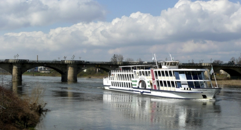 Schiff der weißen Flotte auf der Elbe bei Dresden
